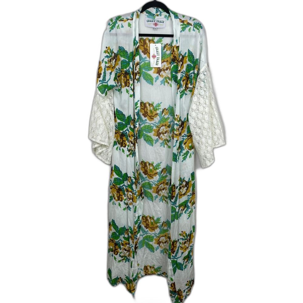 Crazy Train Boho Lace Duster Women OS Southwest Floral Long Sleeve Maxi Open NWT